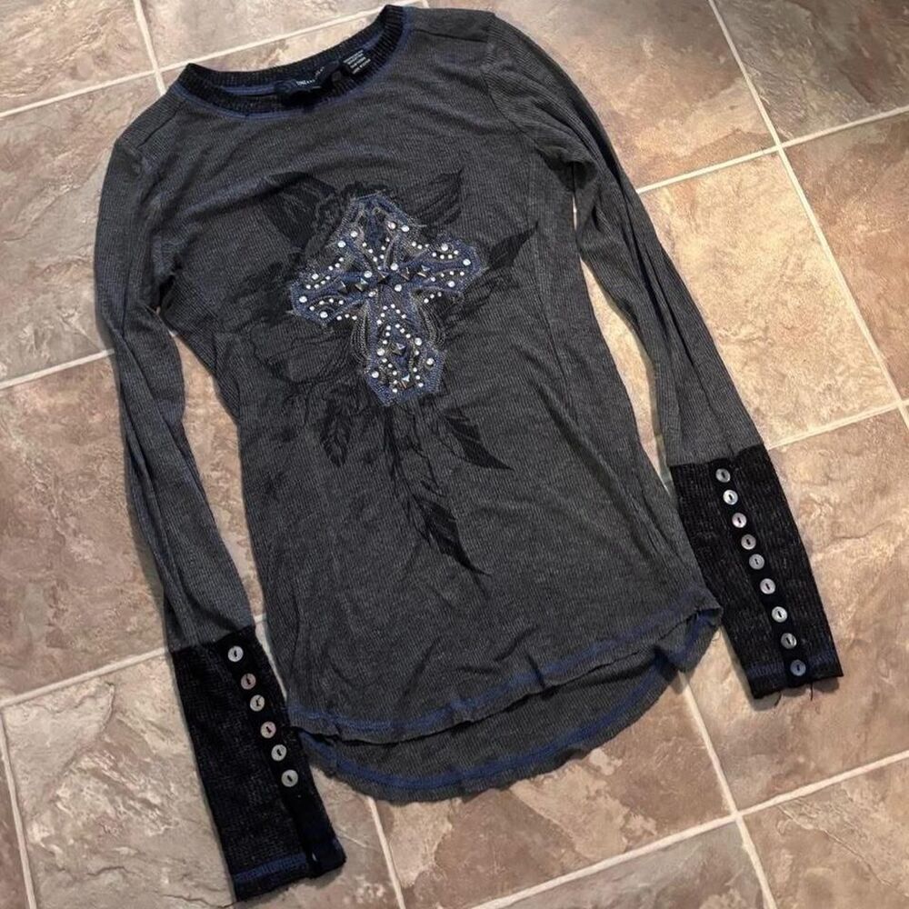 Vtg Y2K miss me halter esc thermal with rhinestone logos, size medium women’s
